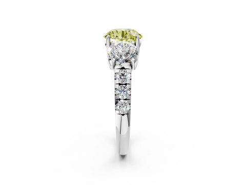 White gold Three-Stone Fancy Yellow Round Cut Diamond Pavé Band with Prong Setting_2
