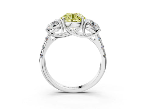 White gold Three-Stone Fancy Yellow Round Cut Diamond Pavé Band with Prong Setting_3