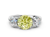 White gold Three-Stone Fancy Yellow Round  Cut Diamond Ring with Channel-Set Band and Four-Prong Setting_16
