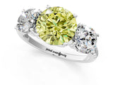 White gold Three-Stone Fancy Yellow Round Cut Diamond Ring with Pavé Band and Prong Setting_107
