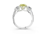 White gold Three-Stone Fancy Yellow Round Cut Diamond Ring with Pavé Band and Prong Setting_109