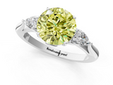 White gold Three-Stone Fancy Yellow Round  Cut Diamond Ring with Pear Side Stones in Four-Prong Setting_1