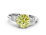 White gold Three-Stone Fancy Yellow Round Cut Diamond Ring with Pear  Side Stones in Four-Prong Setting_12