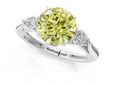 White gold Three-Stone Fancy Yellow Round Cut Diamond Ring with Pear  Side Stones in Four-Prong Setting_13