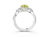 White gold Three-Stone Fancy Yellow Round Cut Diamond Ring with Pear  Side Stones in Four-Prong Setting_15