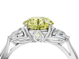 White gold Three-Stone Fancy Yellow Round Cut Diamond Ring with Pear  Side Stones in Four-Prong Setting_16