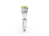 White gold Three-Stone Fancy Yellow Round Cut Diamond Ring with Round Side Stones, Classic Band, and Four-Prong Setting_50