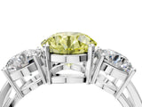 White gold Three-Stone Fancy Yellow Round Cut Diamond Ring with Round Side Stones, Classic Band, and Four-Prong Setting_51