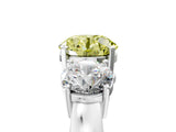 White gold Three-Stone Fancy Yellow Round Cut Diamond Ring with Round Side Stones, Classic Band, and Four-Prong Setting_53