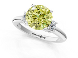 White gold Three-Stone Fancy Yellow Round  Cut Diamond Solitaire with Prong Setting and Classic Band_1