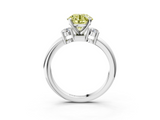 White gold Three-Stone Fancy Yellow Round  Cut Diamond Solitaire with Prong Setting and Classic Band_3