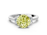 White gold Three-Stone Fancy Yellow Round  Cut Diamond Solitaire with Prong Setting and Classic Band