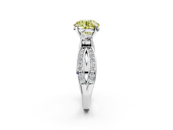 White gold Three-Stone Fancy Yellow Round  Cut Diamond Twist Band with Prong Setting
