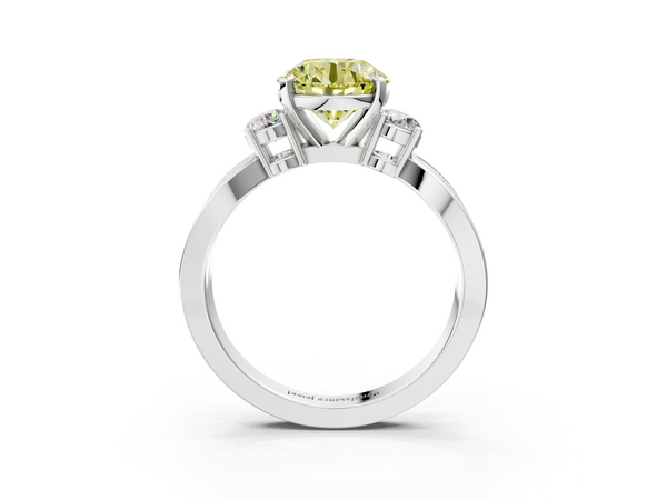 White gold Three-Stone Fancy Yellow Round  Cut Diamond Twist Band with Prong Setting