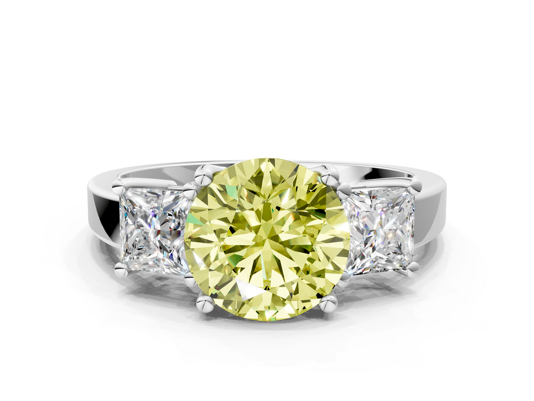 White gold Three-Stone Fancy Yellow Round  Cut Solitaire Ring with Prong Setting_3