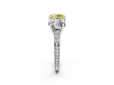 White gold Three-Stone Fancy Yellow Round  Diamond Milgrain Pave Band with Prong Setting 3