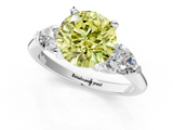 White gold Three-Stone Fancy Yellow Round  Diamond Ring with Pear Side Stones in Four-Prong Setting_1
