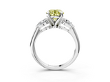 White gold Three-Stone Fancy Yellow Round  Diamond Ring with Pear Side Stones in Four-Prong Setting_3