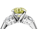 White gold Three-Stone Fancy Yellow Round  Diamond Ring with Pear Side Stones in Four-Prong Setting_4