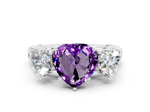 White gold Three-Stone Heart Cut Amethyst Braided Band Ring with Four-Prong Setting_48