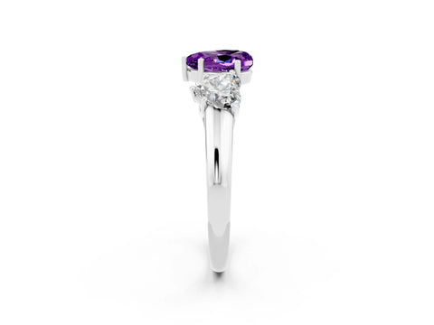 White gold Three-Stone Heart Cut Amethyst Engagement Ring with Prong Setting_2