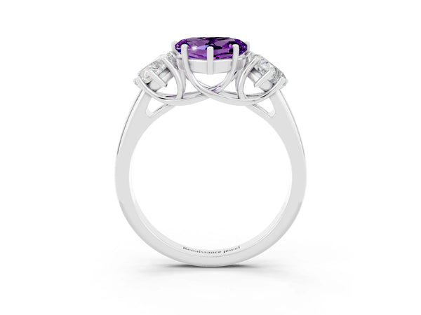 White gold Three-Stone Heart Cut Amethyst Engagement Ring with Prong Setting