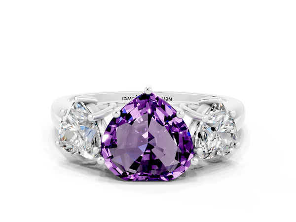 White gold Three-Stone Heart Cut Amethyst Engagement Ring with Prong Setting