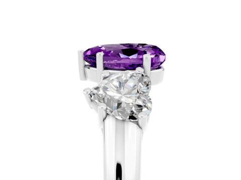 White gold Three-Stone Heart Cut Amethyst Engagement Ring with Prong Setting_5