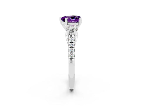 White gold Three-Stone Heart Cut Amethyst Pavé Band with Four-Prong Setting_2