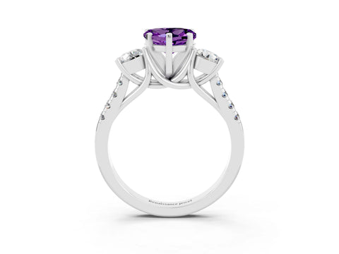 White gold Three-Stone Heart Cut Amethyst Pavé Band with Four-Prong Setting_3