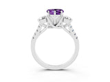 White gold Three-Stone Heart Cut Amethyst Pavé Band with Four-Prong Setting_3