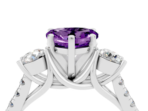 White gold Three-Stone Heart Cut Amethyst Pavé Band with Four-Prong Setting_4