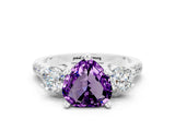 White gold Three-Stone Heart Cut Amethyst Pavé Band with Four-Prong Setting
