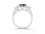 White gold Three-Stone Heart Cut Amethyst Ring with Pavé Band and Prong Setting_15