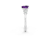 White gold Three-Stone Heart Cut Amethyst Ring with Pear Side Stones and Four-Prong Setting_2