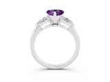 White gold Three-Stone Heart Cut Amethyst Ring with Pear Side Stones and Four-Prong Setting_3