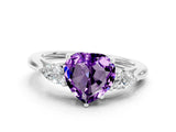 White gold Three-Stone Heart Cut Amethyst Ring with Pear  Side Stones in Four-Prong Setting_12