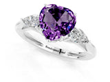 White gold Three-Stone Heart Cut Amethyst Ring with Pear  Side Stones in Four-Prong Setting_13