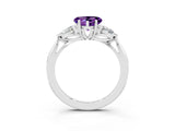 White gold Three-Stone Heart Cut Amethyst Ring with Pear  Side Stones in Four-Prong Setting_15