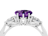 White gold Three-Stone Heart Cut Amethyst Ring with Pear  Side Stones in Four-Prong Setting_16