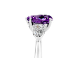 White gold Three-Stone Heart Cut Amethyst Ring with Pear  Side Stones in Four-Prong Setting_17