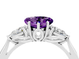 White gold Three-Stone Heart Cut Amethyst Ring with Pear  Side Stones in Four-Prong Setting_52