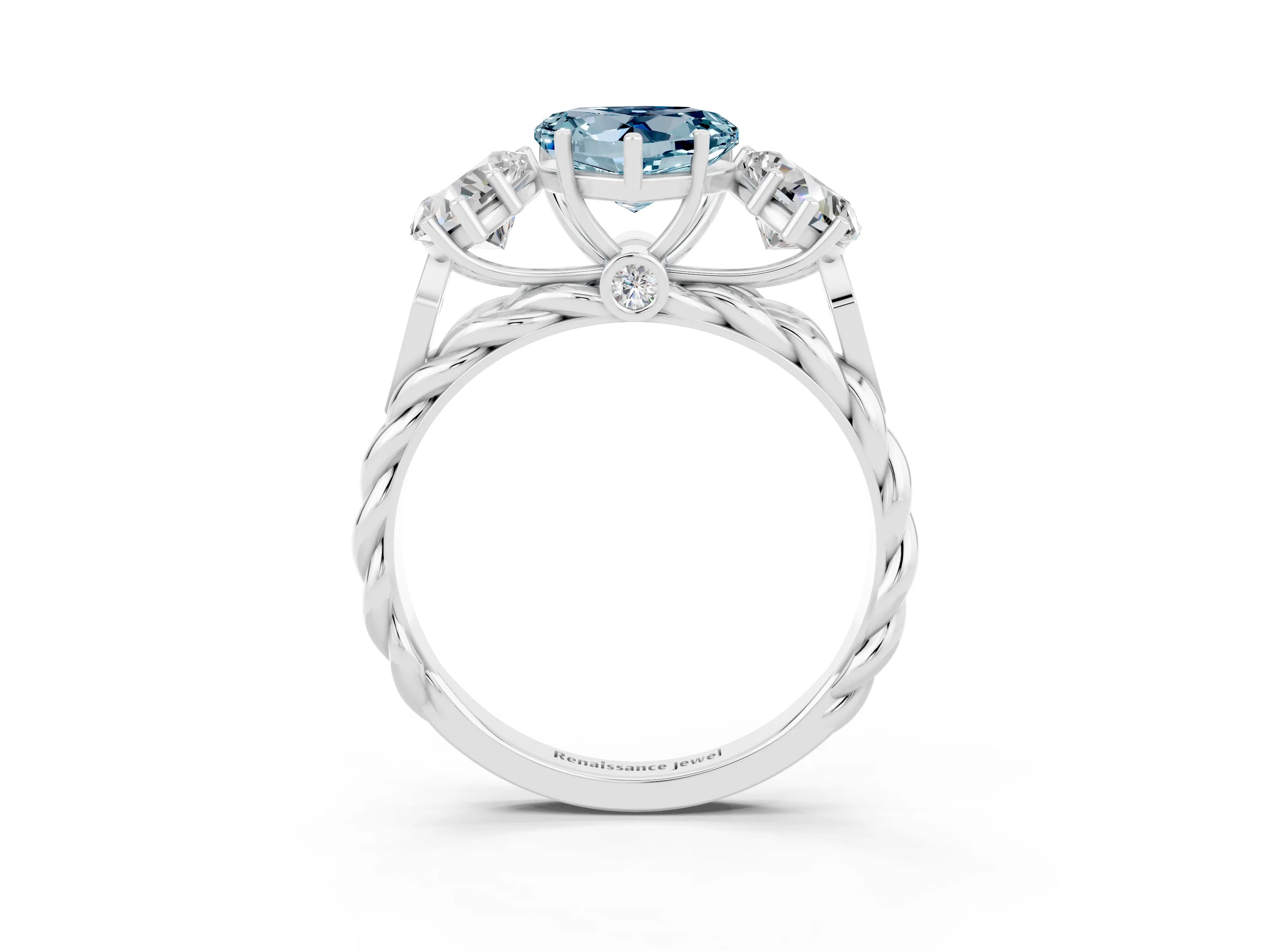 White gold Three-Stone Heart Cut Aquamarine Braided Band Ring with Four-Prong Setting_51