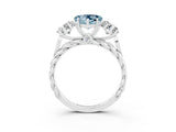 White gold Three-Stone Heart Cut Aquamarine Braided Band Ring with Four-Prong Setting_51