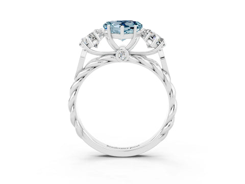 White gold Three-Stone Heart Cut Aquamarine Braided Band Ring with Four-Prong Setting_51
