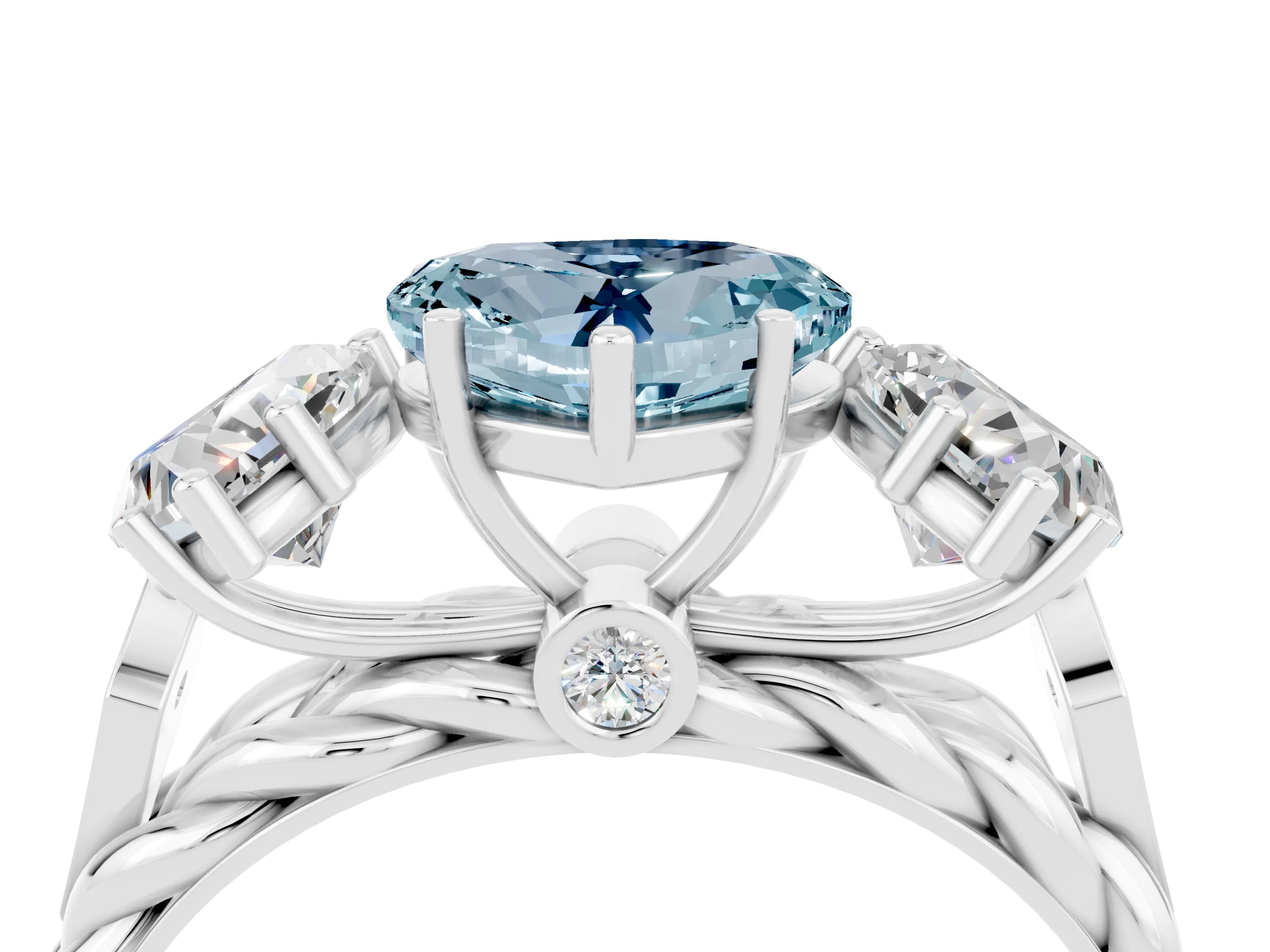 White gold Three-Stone Heart Cut Aquamarine Braided Band Ring with Four-Prong Setting_52
