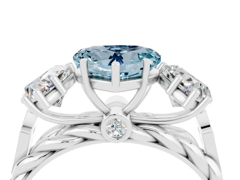 White gold Three-Stone Heart Cut Aquamarine Braided Band Ring with Four-Prong Setting_52