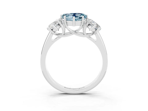 White gold Three-Stone Heart Cut Aquamarine Engagement Ring with Prong Setting_3