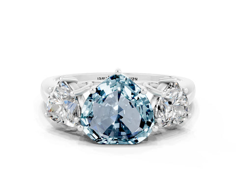 White gold Three-Stone Heart Cut Aquamarine Engagement Ring with Prong Setting