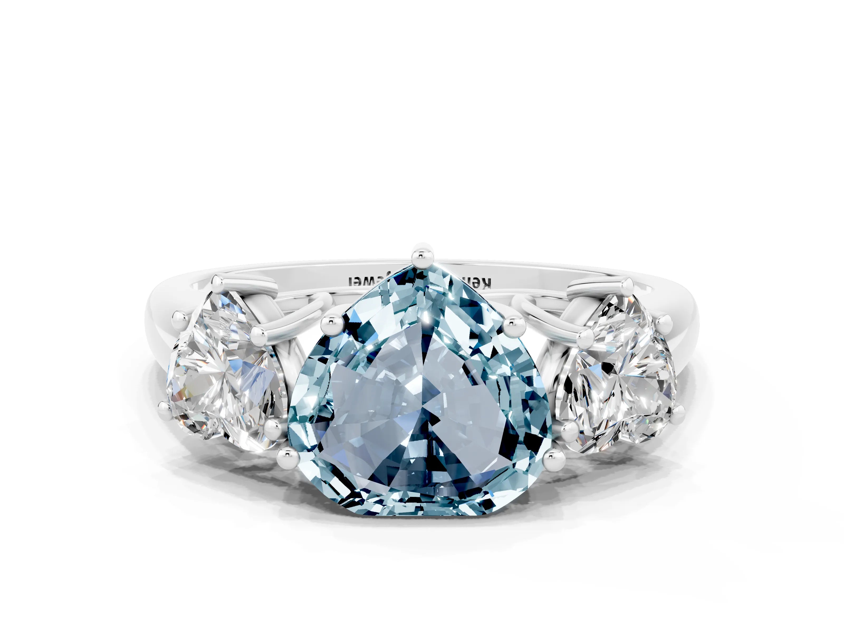 White gold Three-Stone Heart Cut Aquamarine Engagement Ring with Prong Setting